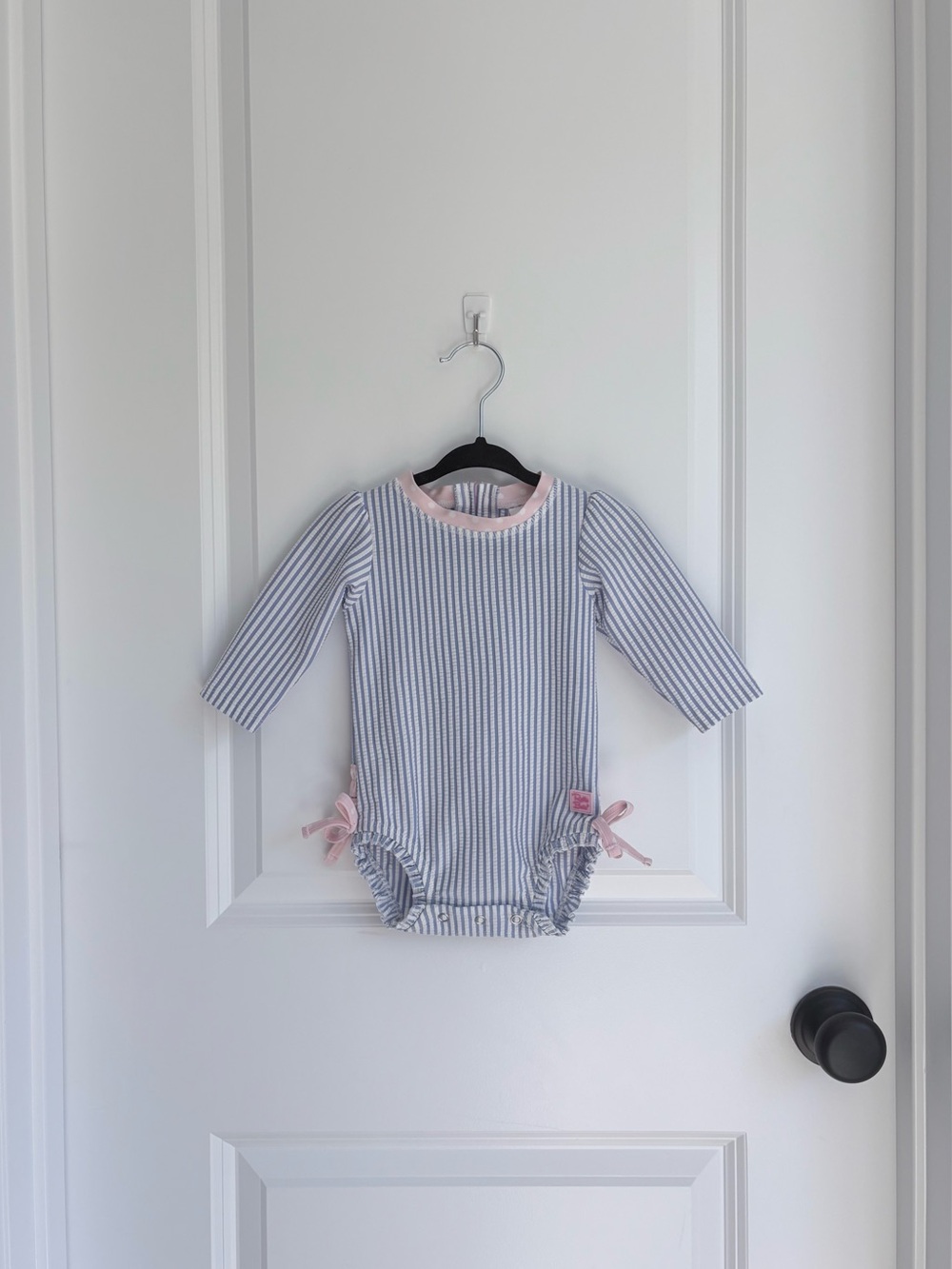 Ruffle Butts Striped Seersucker Long Sleeve Swimsuit